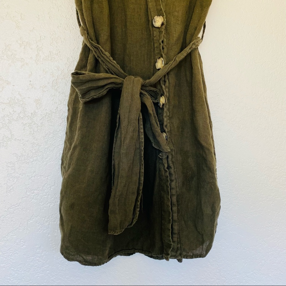 Zara olive linen mini button asymmetrical dress - Picture 5 of 8